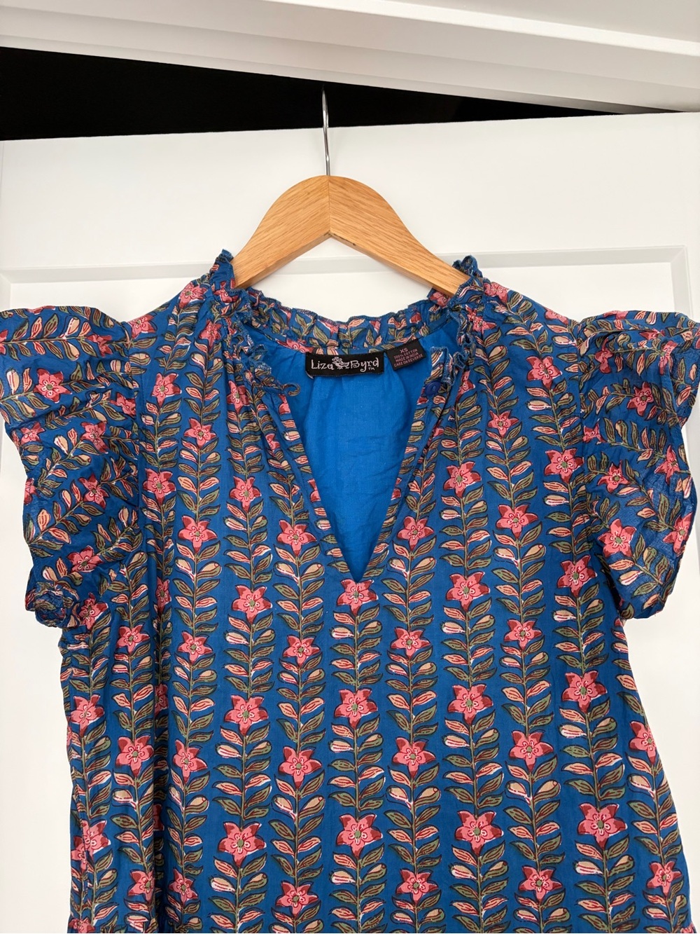 Liza Byrd Brilliant Blue Block Print Tiered Maxi Dress - Picture 2 of 6